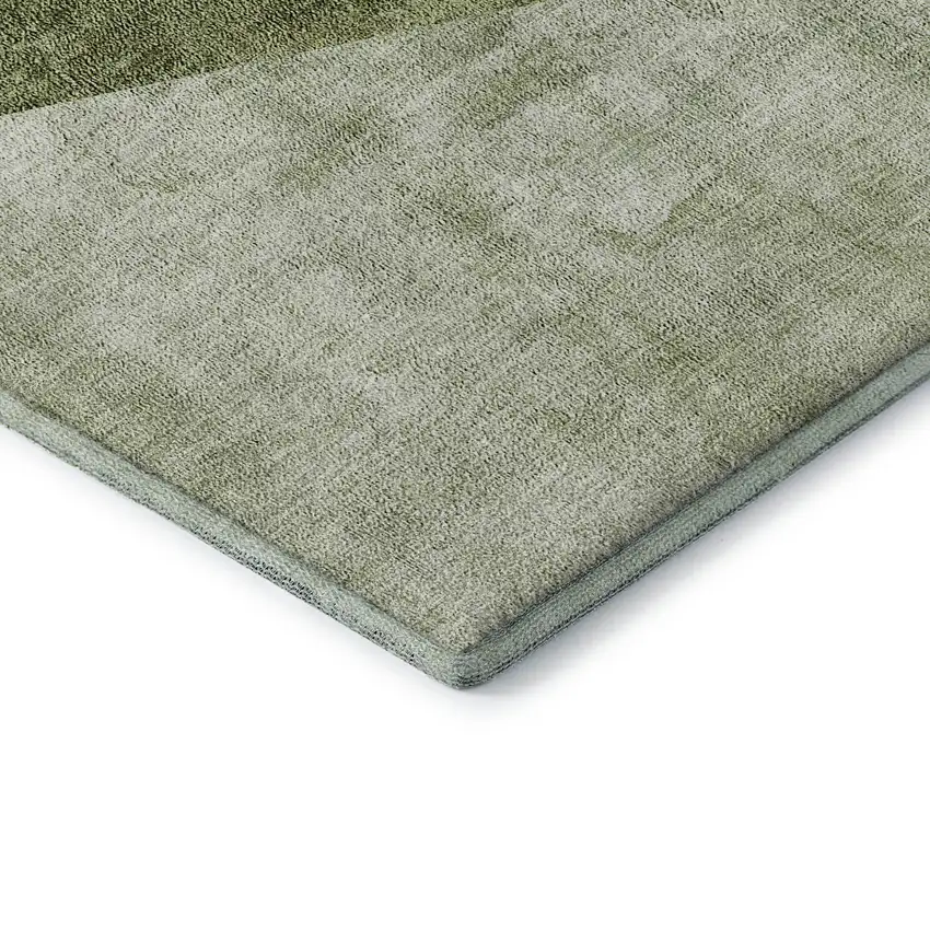 8' Olive Green Gray And Silver Geometric Washable Round Rug With UV Protection Photo 7