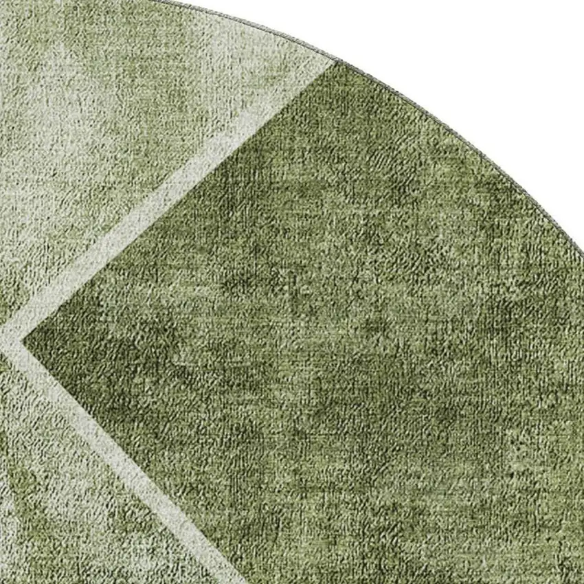 8' Olive Green Gray And Silver Geometric Washable Round Rug With UV Protection Photo 3