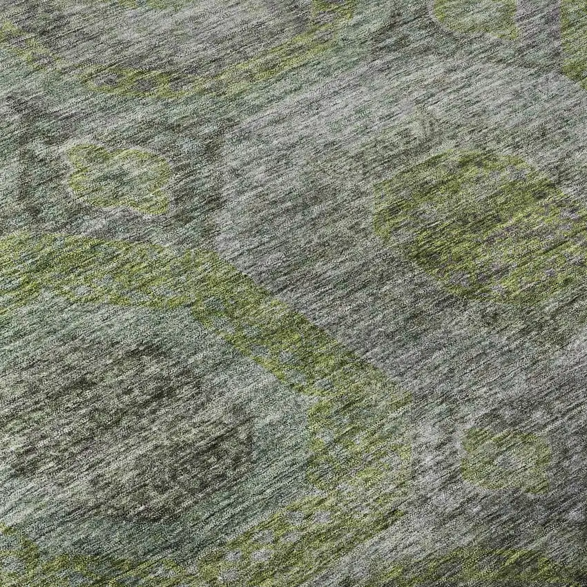 8' Olive Green Gray And Silver Geometric Washable Round Rug With UV Protection Photo 8