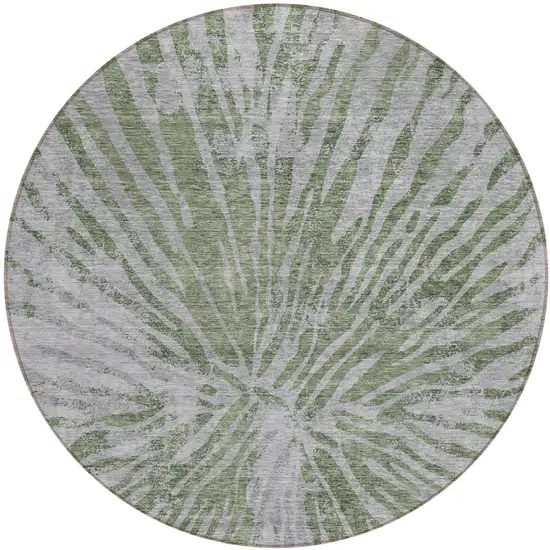 8' Olive Green Gray And Silver Round Abstract Washable Indoor Outdoor Area Rug Photo 2