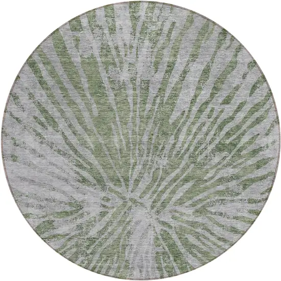 8' Olive Green Gray And Silver Round Abstract Washable Indoor Outdoor Area Rug Photo 2