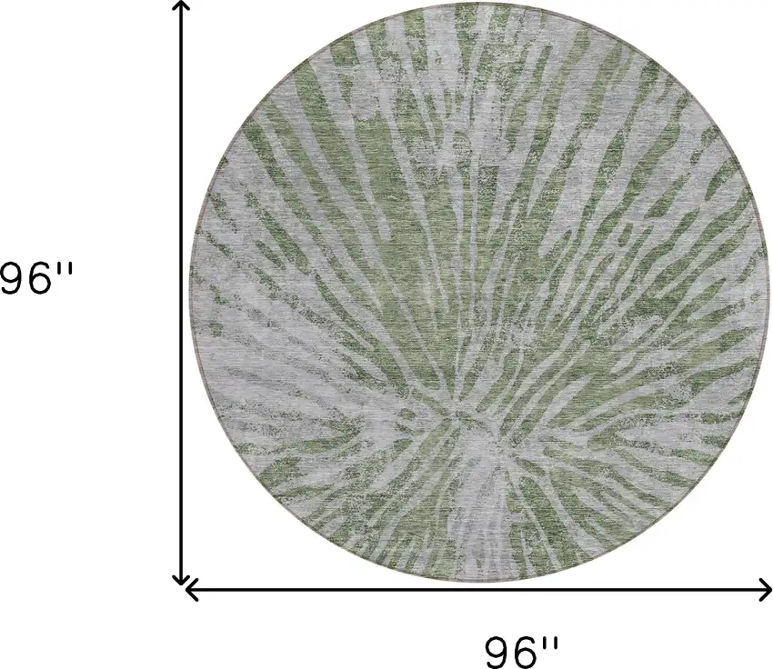 8' Olive Green Gray And Silver Round Abstract Washable Indoor Outdoor Area Rug Photo 3
