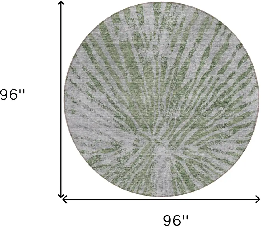 8' Olive Green Gray And Silver Round Abstract Washable Indoor Outdoor Area Rug Photo 3