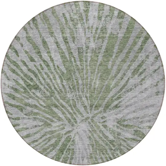 8' Olive Green Gray And Silver Round Abstract Washable Indoor Outdoor Area Rug Photo 5