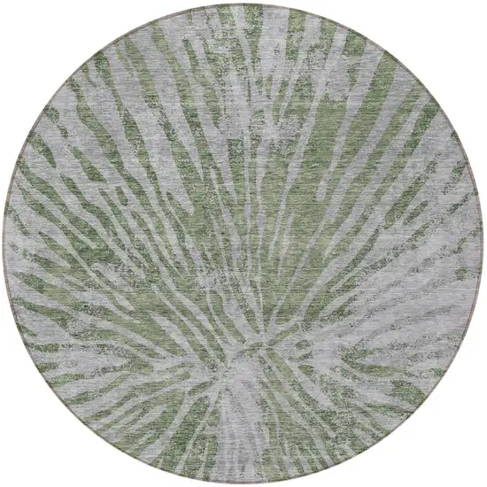 8' Olive Green Gray And Silver Round Abstract Washable Indoor Outdoor Area Rug Photo 5