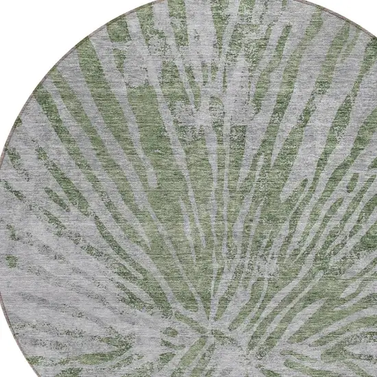 8' Olive Green Gray And Silver Round Abstract Washable Indoor Outdoor Area Rug Photo 4