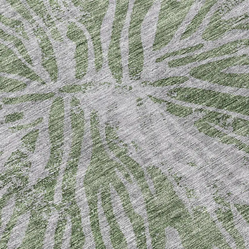 8' Olive Green Gray And Silver Round Abstract Washable Indoor Outdoor Area Rug Photo 8
