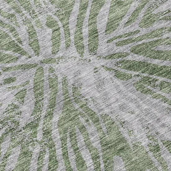 8' Olive Green Gray And Silver Round Abstract Washable Indoor Outdoor Area Rug Photo 8