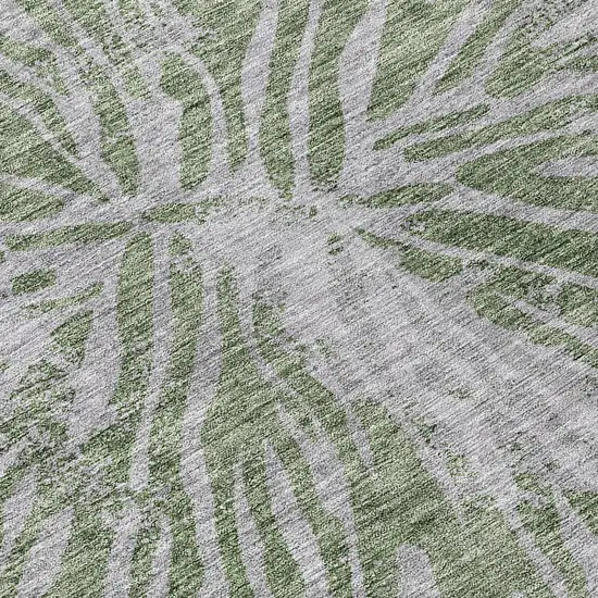 8' Olive Green Gray And Silver Round Abstract Washable Indoor Outdoor Area Rug Photo 8