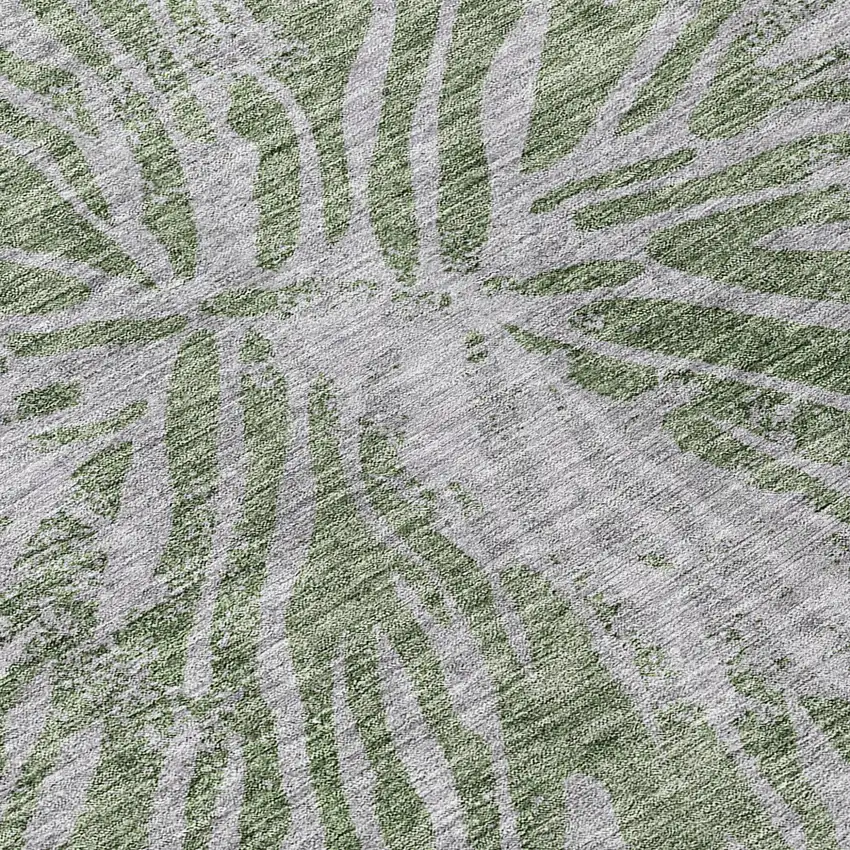 8' Olive Green Gray And Silver Round Abstract Washable Indoor Outdoor Area Rug Photo 8