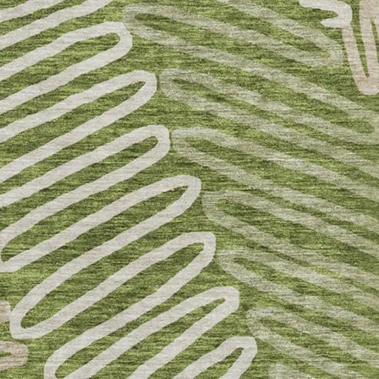 8' Olive Green Ivory And Beige Floral Washable Round Rug With UV Protection Photo 3