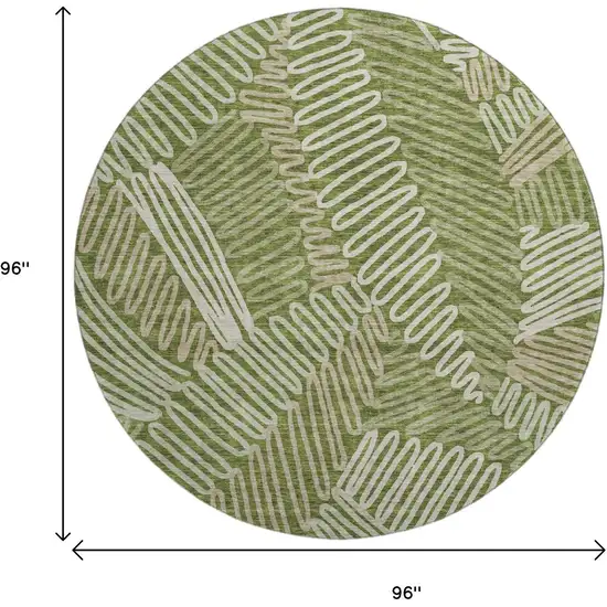 8' Olive Green Ivory And Beige Floral Washable Round Rug With UV Protection Photo 3