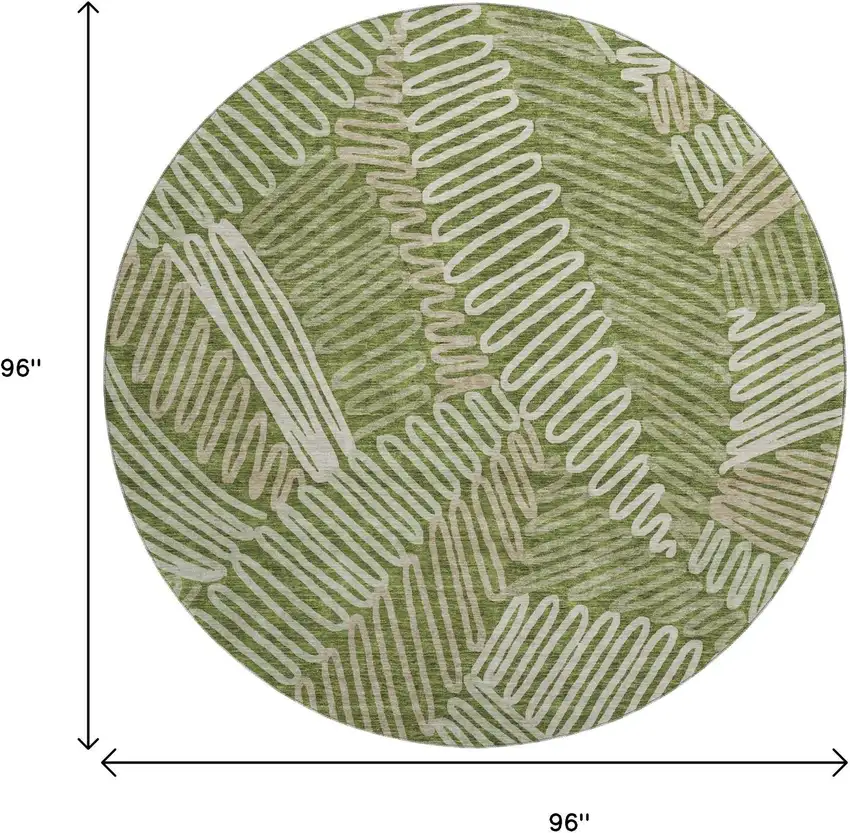 8' Olive Green Ivory And Beige Floral Washable Round Rug With UV Protection Photo 3