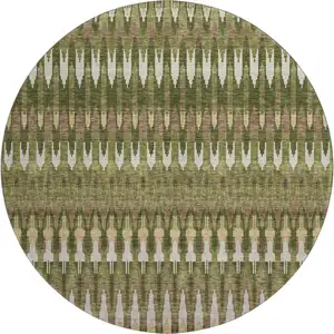 Photo of 8' Olive Green Ivory And Brown Southwestern Washable Round Rug With UV Protection