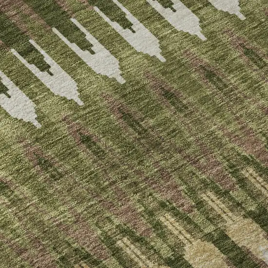 8' Olive Green Ivory And Brown Southwestern Washable Round Rug With UV Protection Photo 8