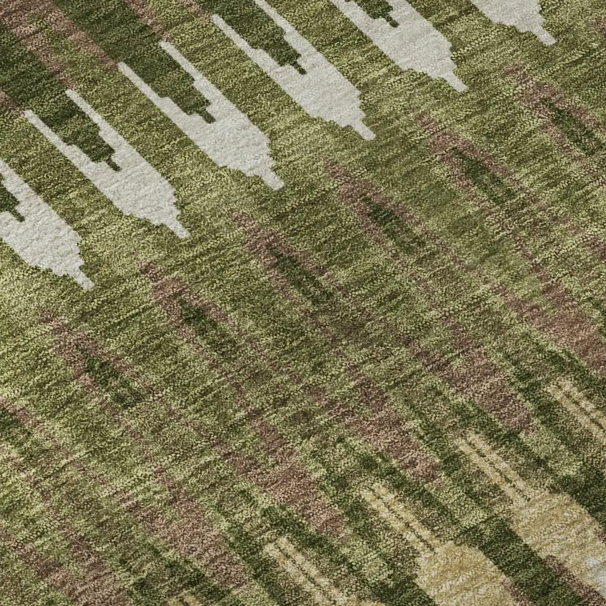 8' Olive Green Ivory And Brown Southwestern Washable Round Rug With UV Protection Photo 8