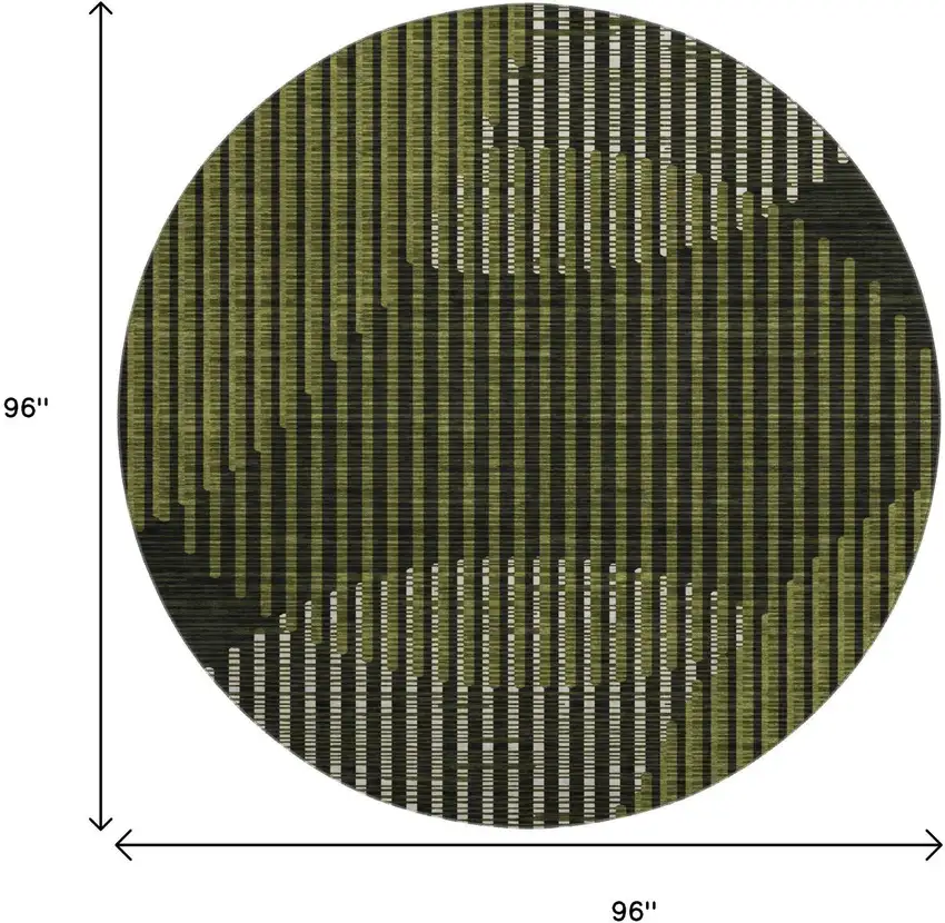 8' Olive Green Ivory And Charcoal Geometric Washable Round Rug With UV Protection Photo 9