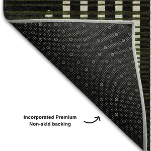 Photo of 8' Olive Green Ivory And Charcoal Geometric Washable Round Rug With UV Protection