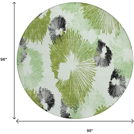 8' Olive Green Ivory And Charcoal Round Floral Washable Indoor Outdoor Area Rug Photo 7