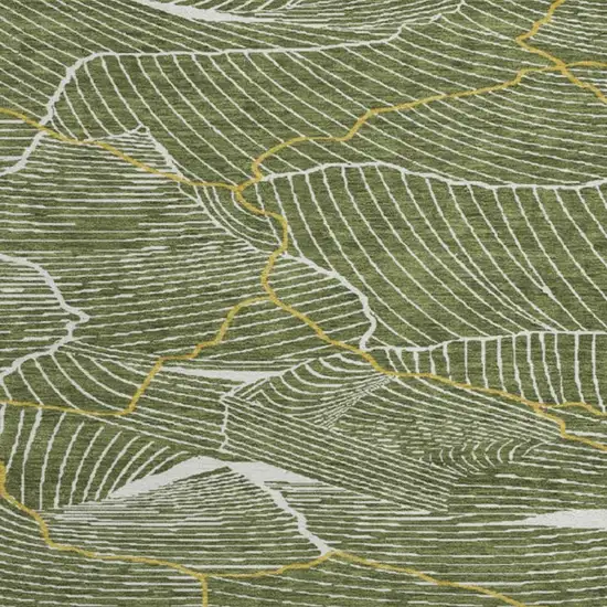 8' Olive Green Ivory And Gold Abstract Washable Round Rug With UV Protection Photo 2