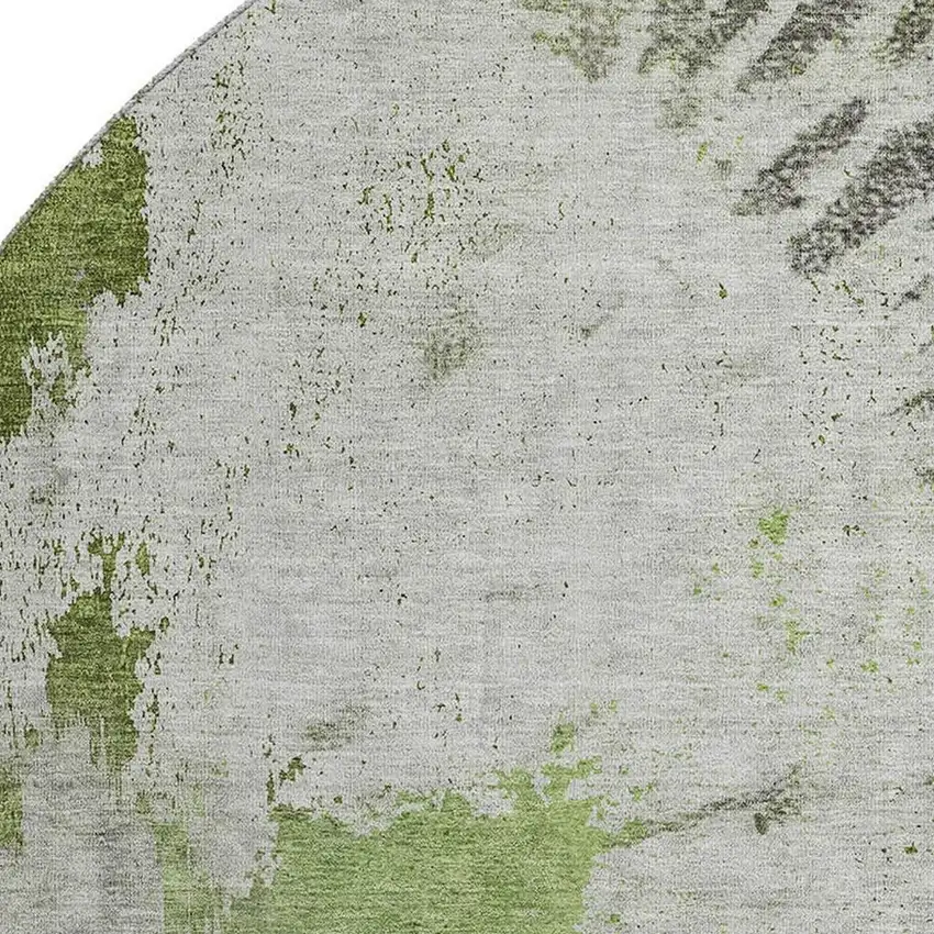 8' Olive Green Ivory And Gray Abstract Washable Round Rug With UV Protection Photo 2