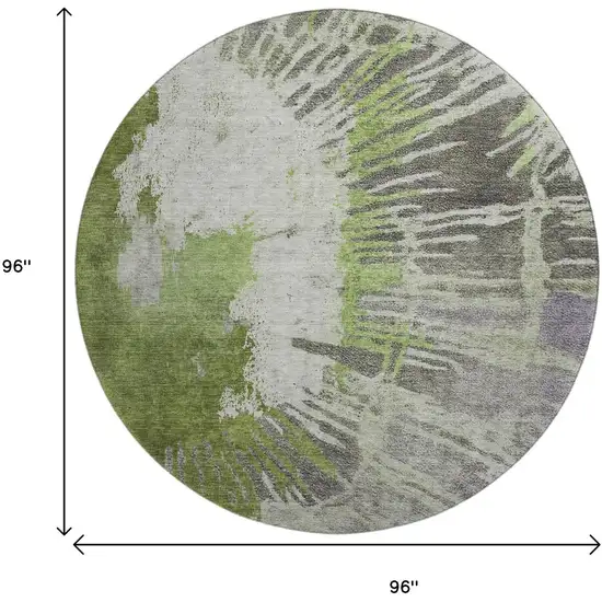 8' Olive Green Ivory And Gray Abstract Washable Round Rug With UV Protection Photo 9