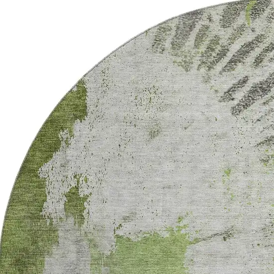 8' Olive Green Ivory And Gray Abstract Washable Round Rug With UV Protection Photo 3