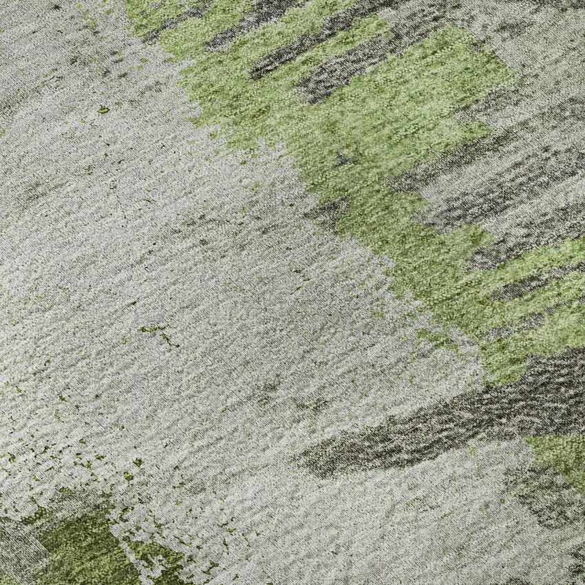 8' Olive Green Ivory And Gray Abstract Washable Round Rug With UV Protection Photo 8