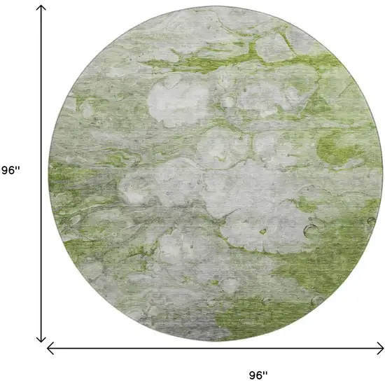 8' Olive Green Ivory And Gray Abstract Washable Round Rug With UV Protection Photo 9