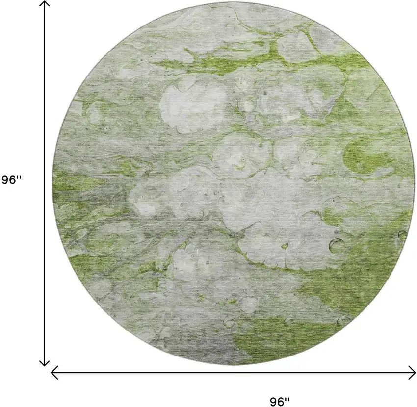 8' Olive Green Ivory And Gray Abstract Washable Round Rug With UV Protection Photo 9