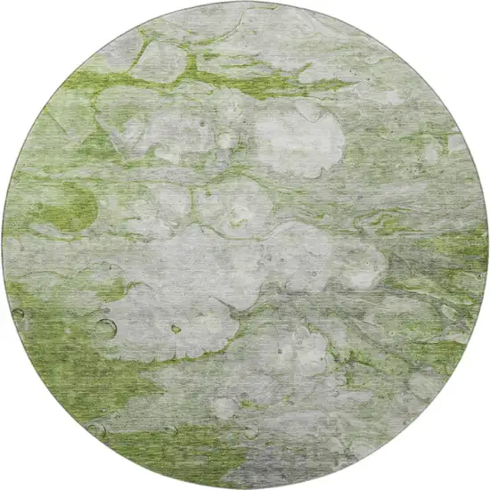 8' Olive Green Ivory And Gray Abstract Washable Round Rug With UV Protection Photo 3