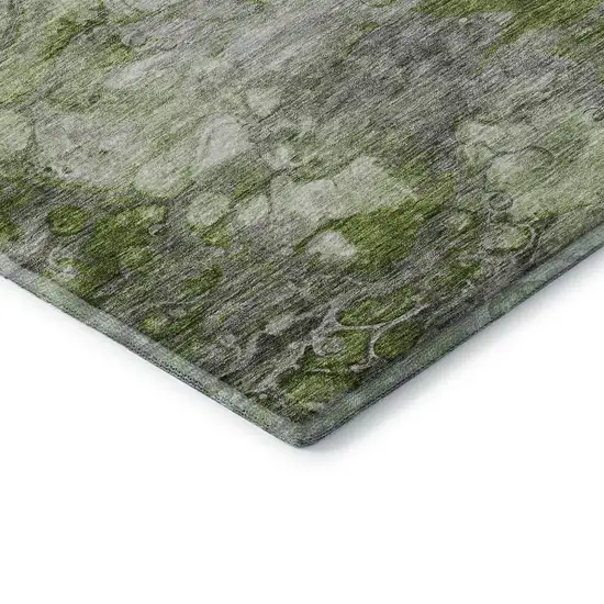 8' Olive Green Ivory And Gray Abstract Washable Round Rug With UV Protection Photo 6