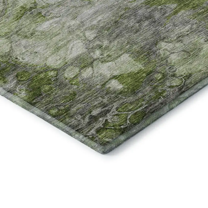 8' Olive Green Ivory And Gray Abstract Washable Round Rug With UV Protection Photo 6