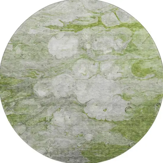8' Olive Green Ivory And Gray Abstract Washable Round Rug With UV Protection Photo 2