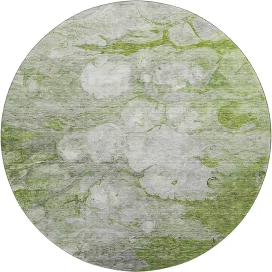 8' Olive Green Ivory And Gray Abstract Washable Round Rug With UV Protection Photo 1