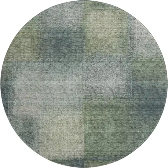 8' Olive Green Ivory And Gray Abstract Washable Round Rug With UV Protection Photo 1