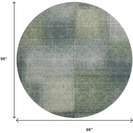 8' Olive Green Ivory And Gray Abstract Washable Round Rug With UV Protection Photo 3