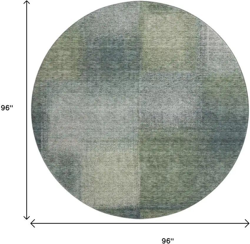 8' Olive Green Ivory And Gray Abstract Washable Round Rug With UV Protection Photo 3