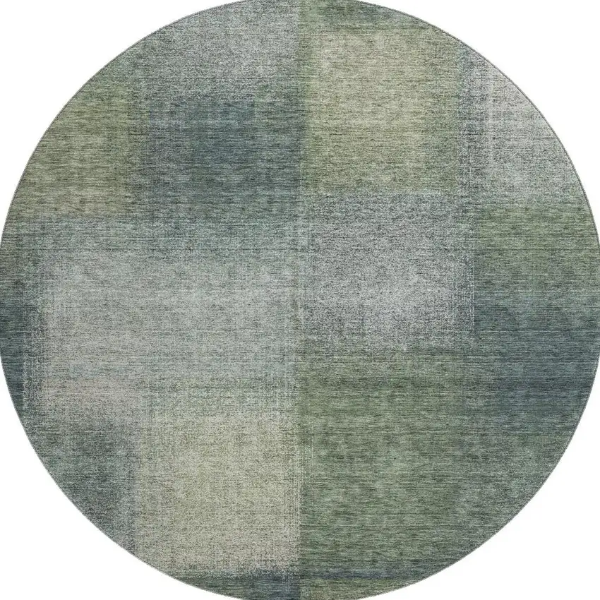 8' Olive Green Ivory And Gray Abstract Washable Round Rug With UV Protection Photo 4