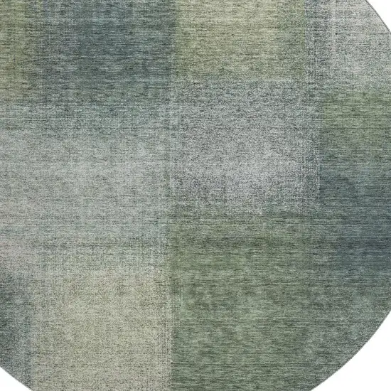8' Olive Green Ivory And Gray Abstract Washable Round Rug With UV Protection Photo 3