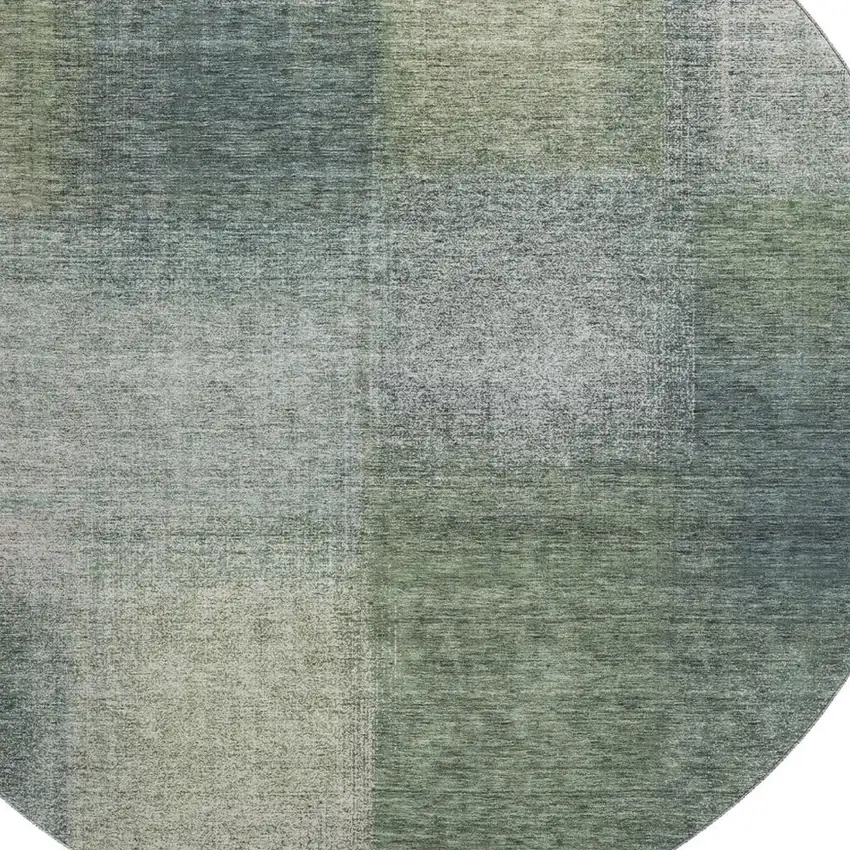 8' Olive Green Ivory And Gray Abstract Washable Round Rug With UV Protection Photo 3