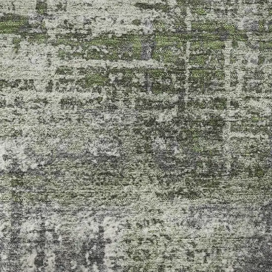 8' Olive Green Ivory And Gray Geometric Washable Round Rug With UV Protection Photo 9