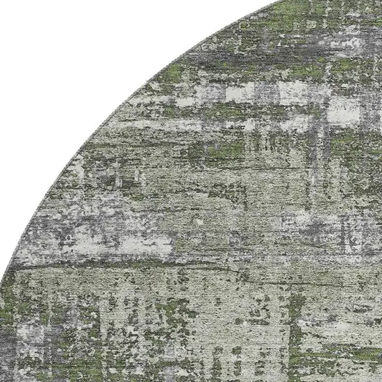8' Olive Green Ivory And Gray Geometric Washable Round Rug With UV Protection Photo 3