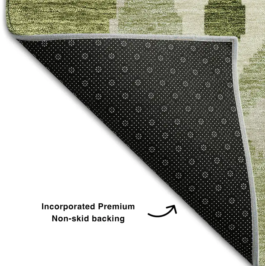 8' Olive Green Ivory And Gray Ikat Washable Round Rug With UV Protection Photo 6