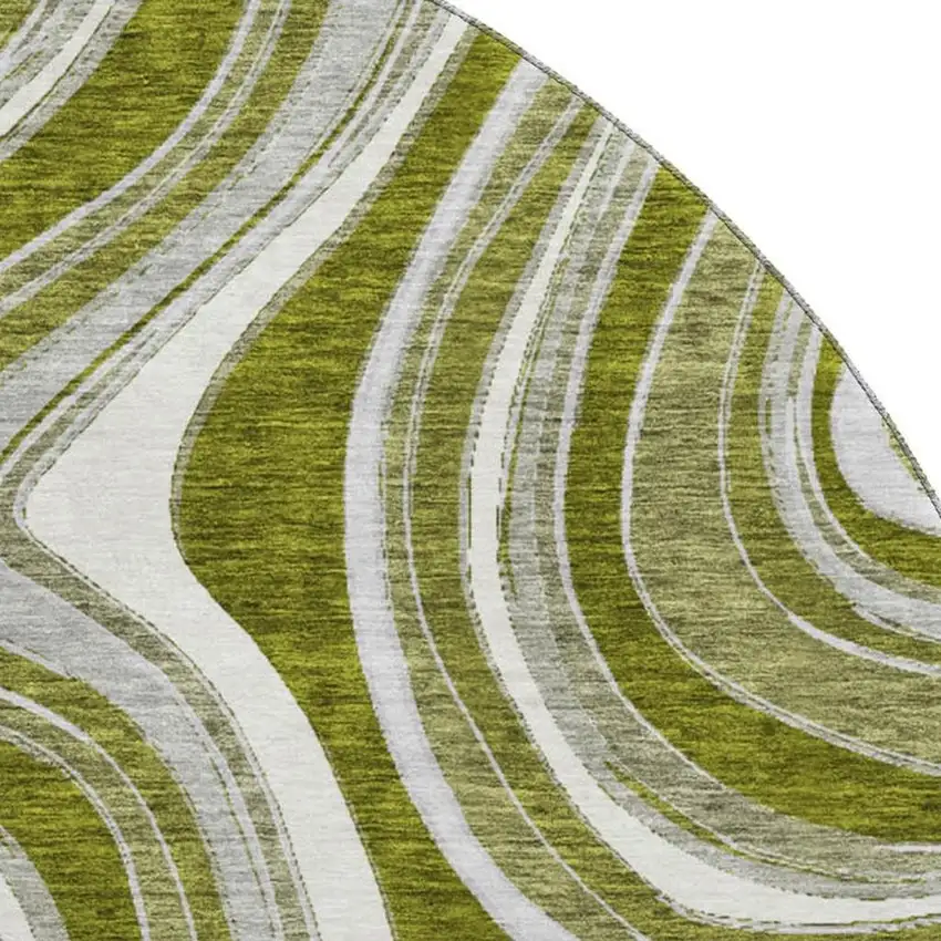 8' Olive Green Ivory And Gray Marble Washable Round Rug With UV Protection Photo 3