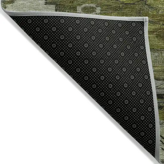 8' Olive Green Ivory And Gray Round Tribal Washable Indoor Outdoor Area Rug Photo 5