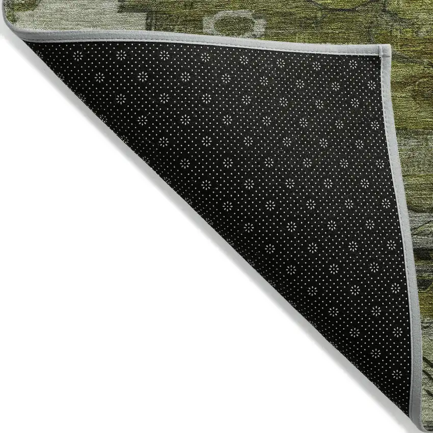 8' Olive Green Ivory And Gray Round Tribal Washable Indoor Outdoor Area Rug Photo 5