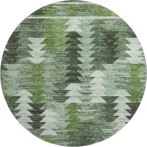 Photo of 8' Olive Green Ivory And Gray Southwestern Washable Round Rug With UV Protection