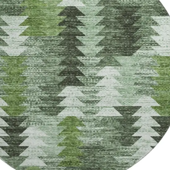 8' Olive Green Ivory And Gray Southwestern Washable Round Rug With UV Protection Photo 3