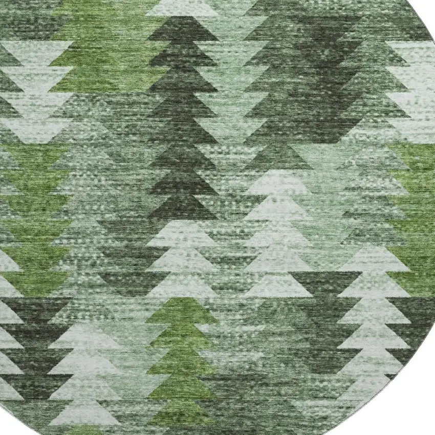 8' Olive Green Ivory And Gray Southwestern Washable Round Rug With UV Protection Photo 3